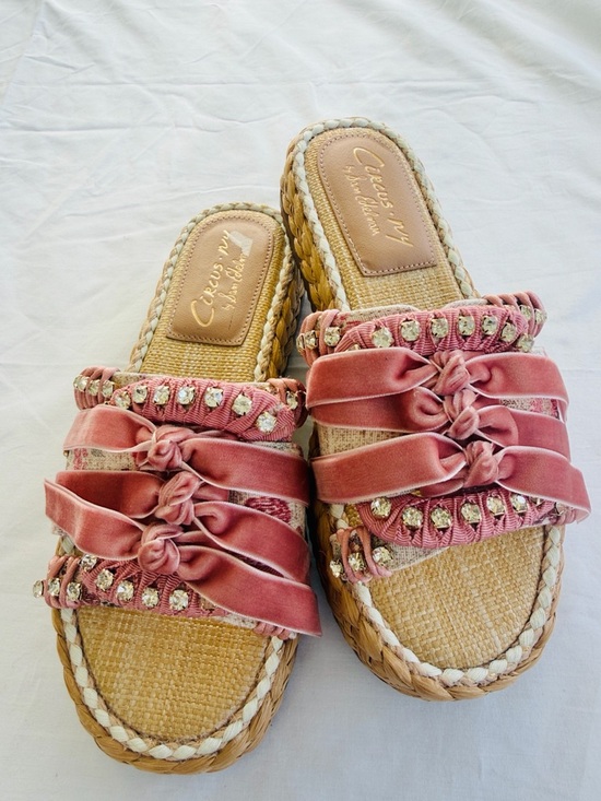 Sam Edelman Shoes - Sam Edelman Wyatt Sz 8 Pink Mixed media ribbon &  Rhinestone Sandals NEW